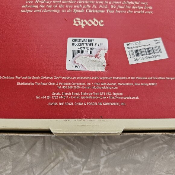 Spode Christmas Tree Tile and Wood Trivet 8" square original box vintage - Picture 13 of 14